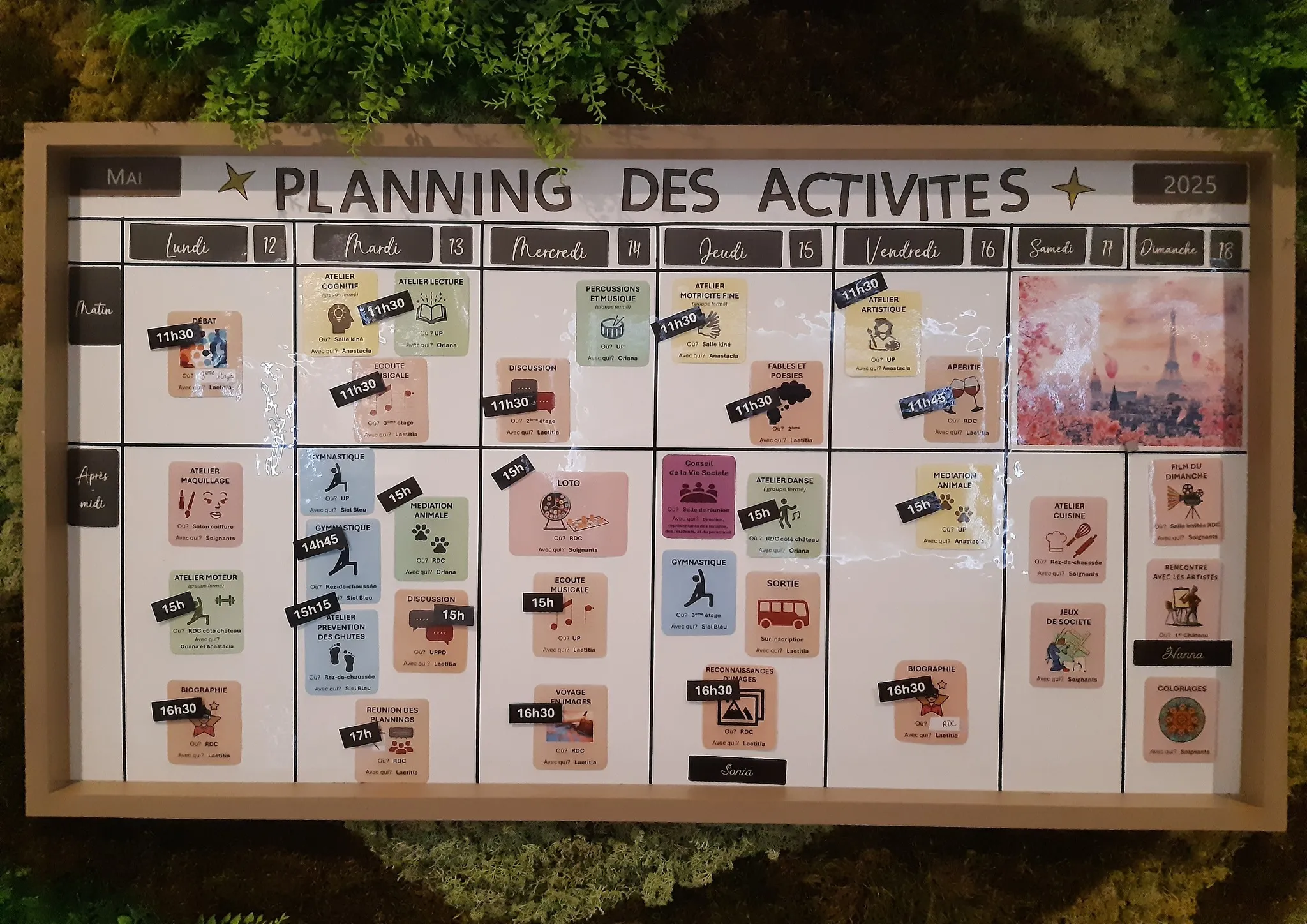 Planning des animations en EHPAD, avec café des familles et atelier sur le vieillissement